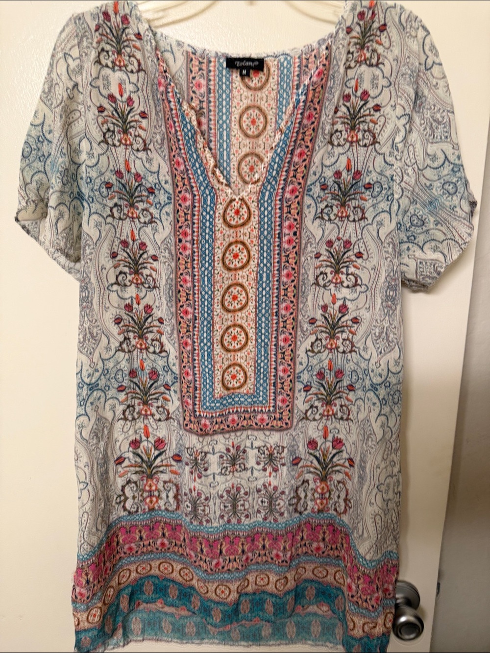 Tolani White Midi Dress with Teal and Pink Floral Print